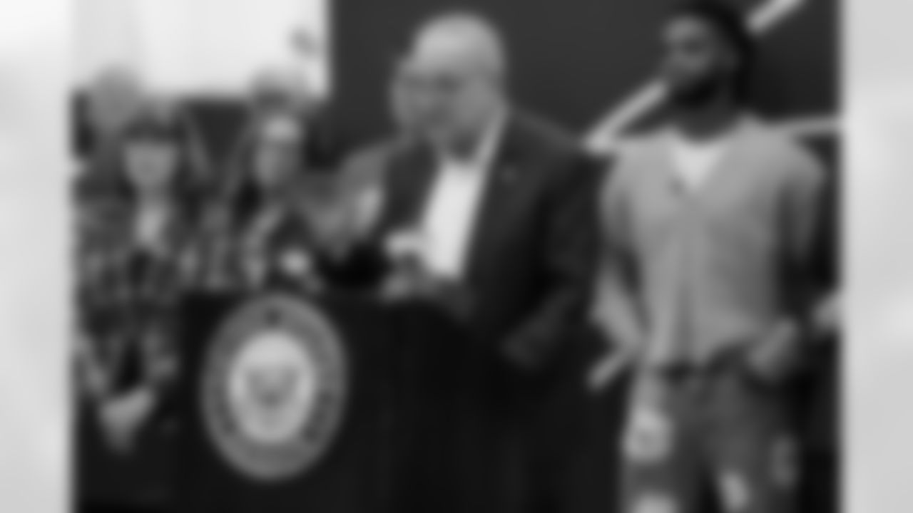 Damar Hamlin and U.S. Senate Majority Leader Chuck Schumer announce the HEARTS Act, December 09, 2024 at Cheektowaga Central High School.