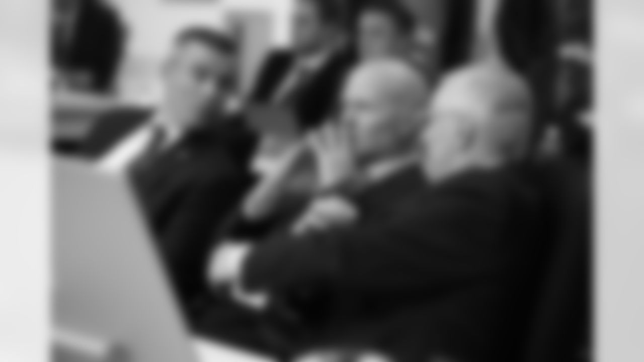Brandon Beane, Sean McDermott, Terry Pegula. Scenes from the Buffalo Bills draft room during Round 1 of the 2025 NFL Draft at the Buffalo Bills Training Center on April 24, 2025.