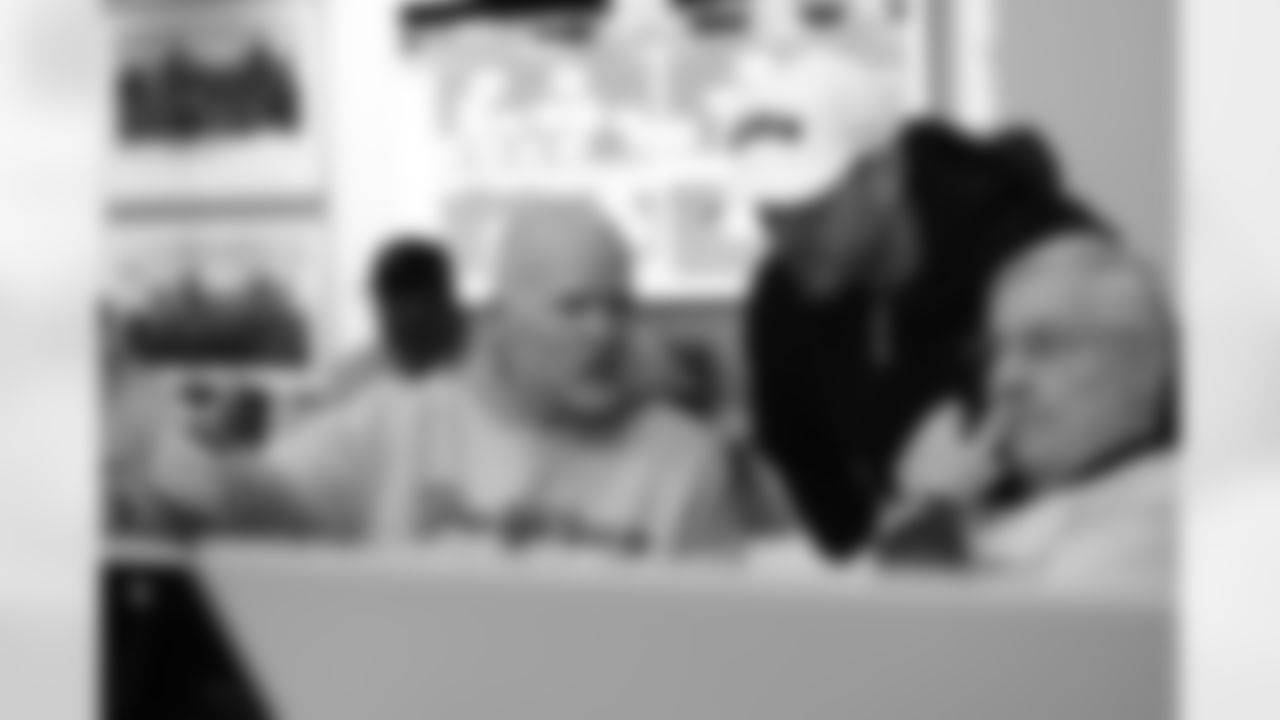 Sean McDermott, Bobby Babich, Terry Pegula. Scenes from the Buffalo Bills draft room during Rounds 4-7 of the 2025 NFL Draft at the Buffalo Bills Training Center on April 26, 2025.