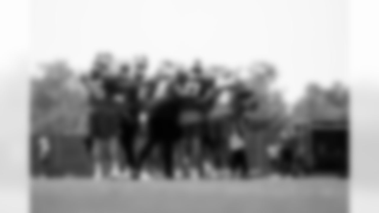 David Edwards (76), Dion Dawkins (73), Josh Allen (17), James Cook (4), O'Cyrus Torrence (64), Joe Brady. Buffalo Bills Mandatory Minicamp, June 12, 2025 at the Buffalo Bills Training Center.