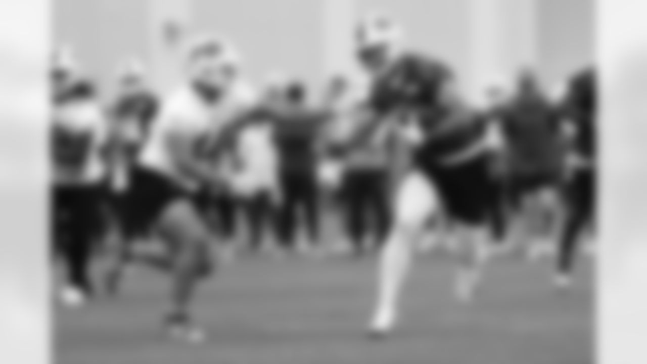 Joe Andreessen (44), Zach Davidson (84). Buffalo Bills Mandatory Minicamp, June 12, 2025 at the Buffalo Bills Training Center.