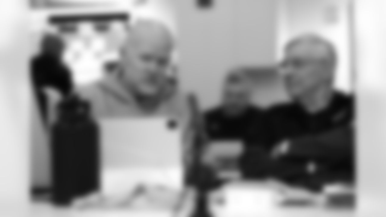Sean McDermott, Terry Pegula. Scenes from the Buffalo Bills draft room during Rounds 4-7 of the 2025 NFL Draft at the Buffalo Bills Training Center on April 26, 2025.