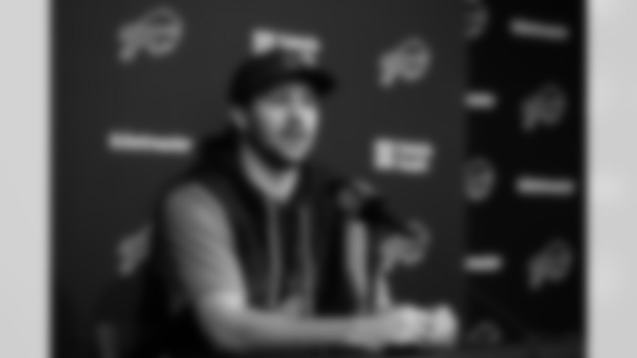 Josh Allen speaks during Joe Brady's First Day as Head Coach, January 29, 2026 at One Bills Drive.