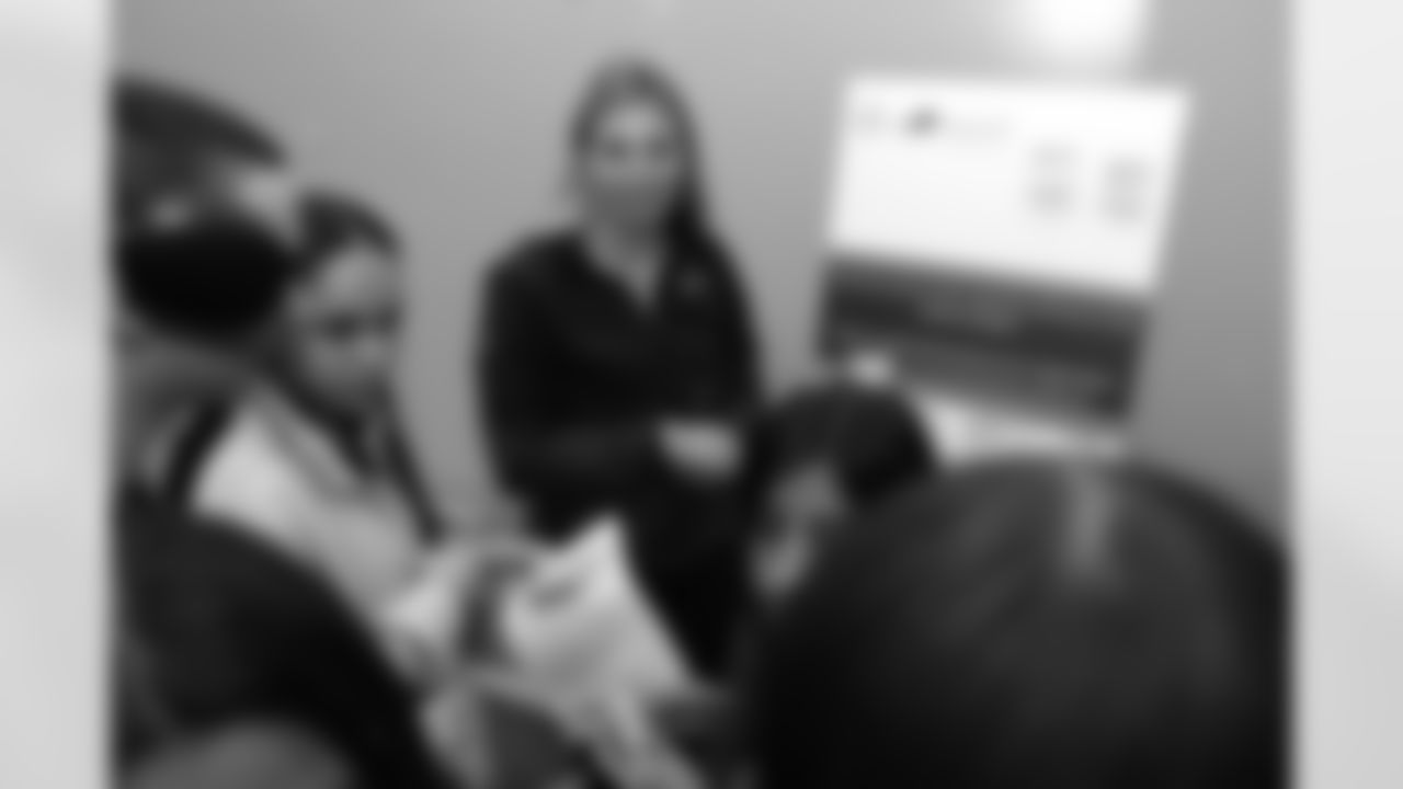 Buffalo Bills team psychologist Dr. Desaree Festa speaks with students during a conversation on mental wellness best practices, May 21, 2025 at the Frank A. Sedita Academy in Buffalo.