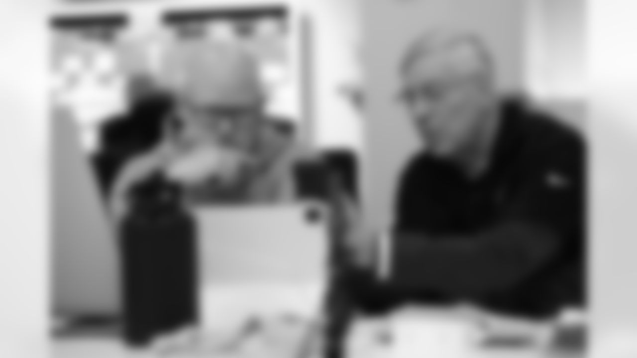 Sean McDermott, Terry Pegula. Scenes from the Buffalo Bills draft room during Rounds 4-7 of the 2025 NFL Draft at the Buffalo Bills Training Center on April 26, 2025.