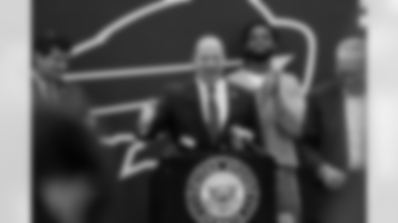 Damar Hamlin and U.S. Senate Majority Leader Chuck Schumer announce the HEARTS Act, December 09, 2024 at Cheektowaga Central High School.