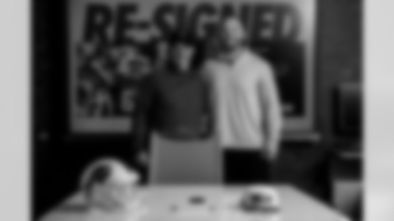 Reid Ferguson (69) signs his contract extension, March 08, 2025 at the One Bills Drive.