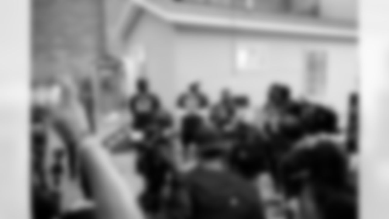 Sedrick Van Pran-Granger (62), DeWayne Carter (90), Brandon Codrington (29), Christian Benford (47), Ja'Marcus Ingram (46). Buffalo Bills Social Justice Committee Trade School Visit, October 07, 2025 at McKinley High School.