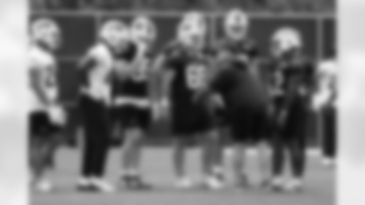 Edefuan Ulofoshio (48), Jackson Hawes (85), Reid Ferguson (69), Chris Tabor, Keleki Latu (83). Buffalo Bills OTA workouts, June 03, 2025 at the Buffalo Bills Training Center.