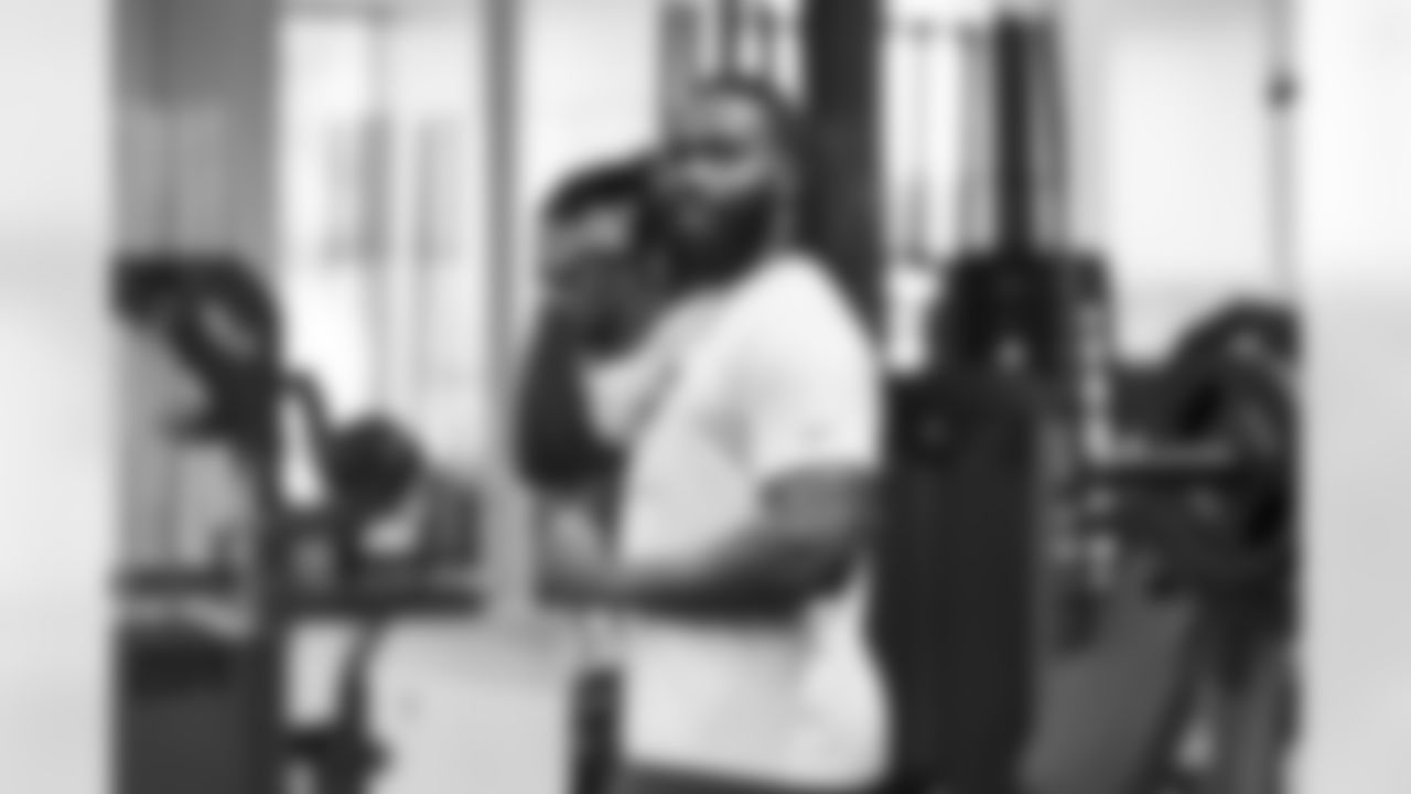 Kingsley Jonathan (59). Buffalo Bills begin voluntary off-season workouts in the weight room, April 16, 2024 at One Bills Drive.