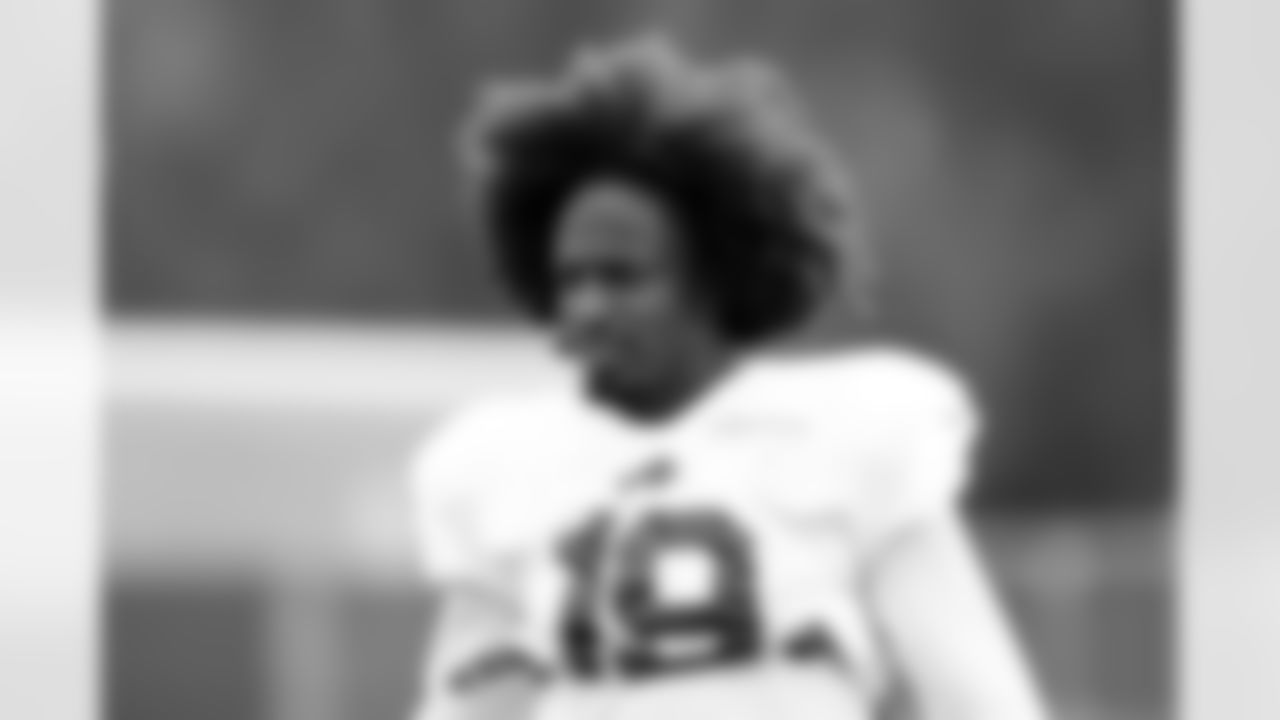 KJ Hamler (19). Buffalo Bills Training Camp, August 13, 2025 at Buffalo Bills Training Facility.