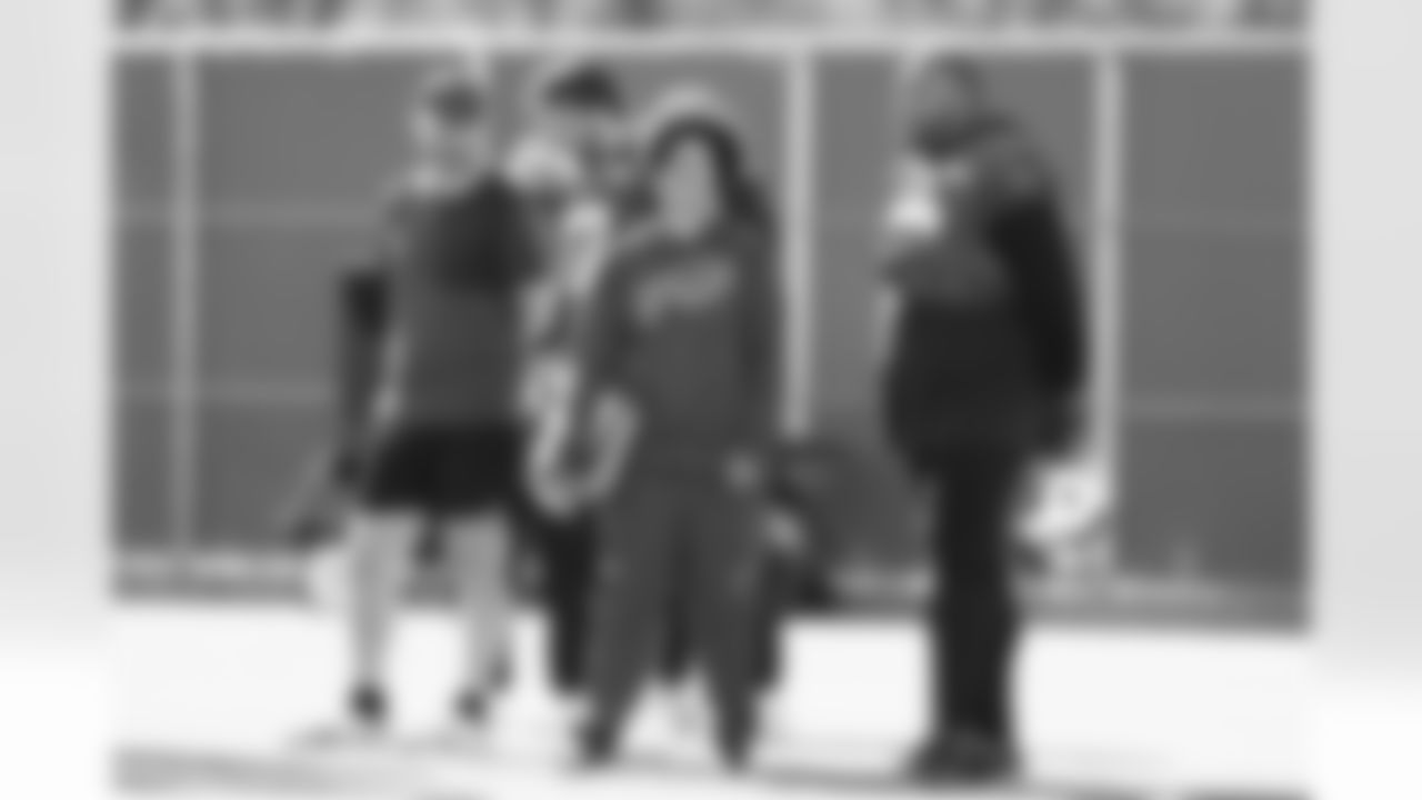 Joe Brady, Milli Wilson, Dion Dawkins (73). Buffalo Bills Week 9 Practice, October 29, 2025 at the Buffalo Bills Training Center.