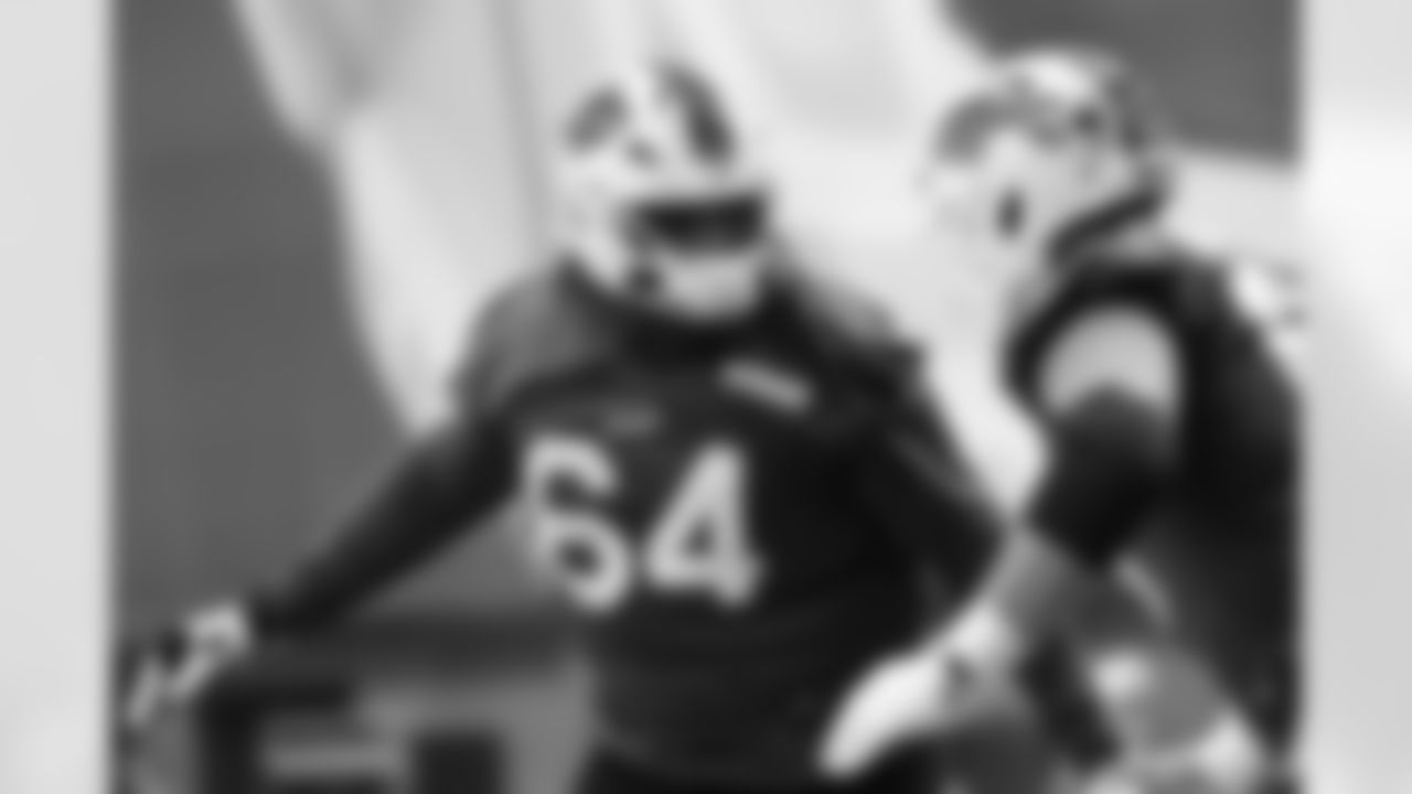 O'Cyrus Torrence (64). Buffalo Bills Week 10 Practice, November 07, 2025 at the Buffalo Bills Training Center.