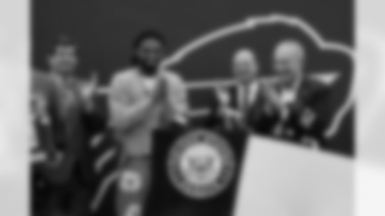 Damar Hamlin and U.S. Senate Majority Leader Chuck Schumer announce the HEARTS Act, December 09, 2024 at Cheektowaga Central High School.