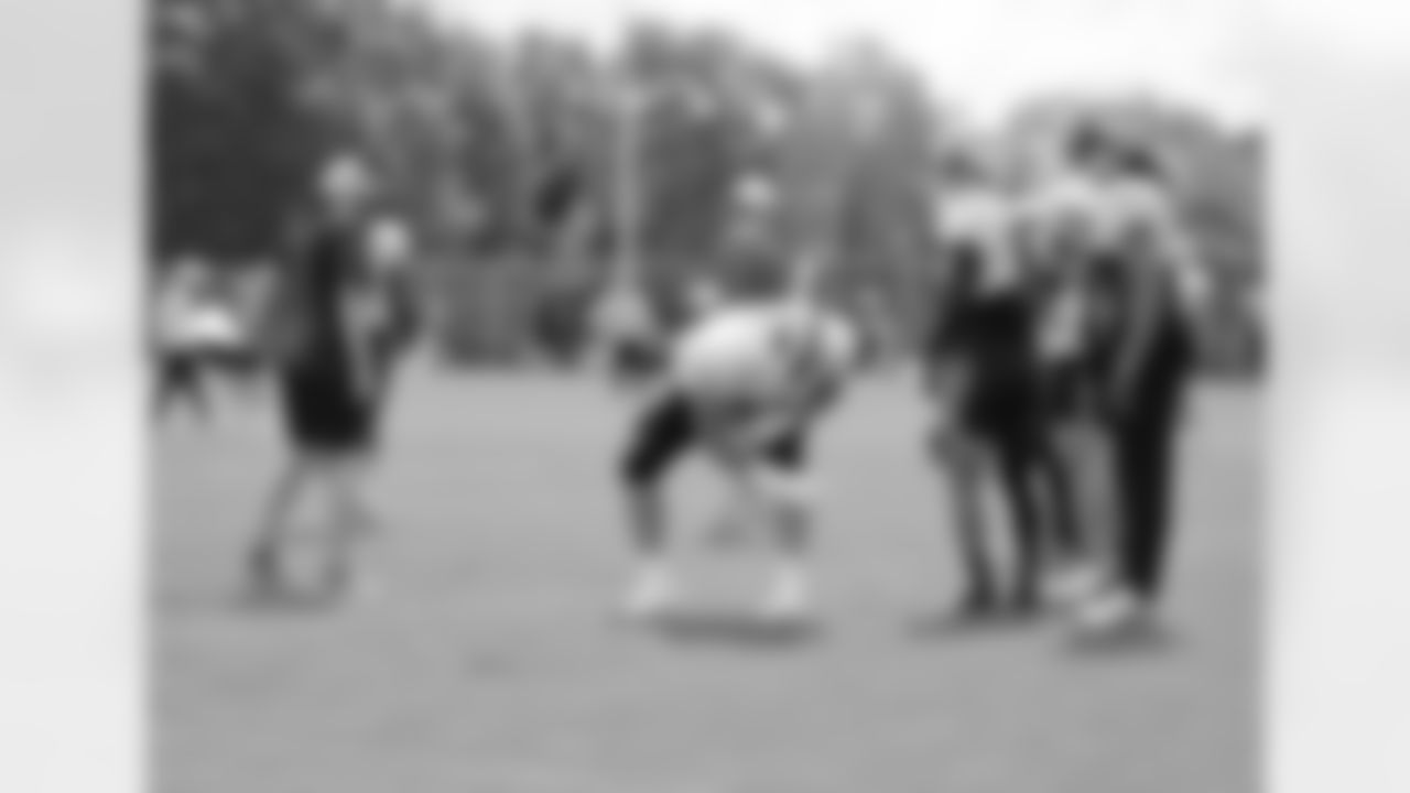 Joe Brady, David Edwards (76), Khalil Shakir (10), Mack Hollins (13). Buffalo Bills Training Camp, August 13, 2024 at One Bills Drive.