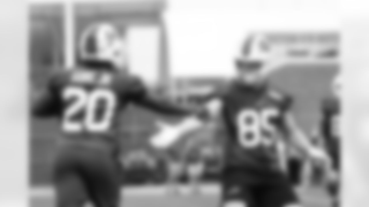 Frank Gore Jr (20), Jackson Hawes (85). Buffalo Bills OTA workouts, May 27, 2025 at the Buffalo Bills Training Center.
