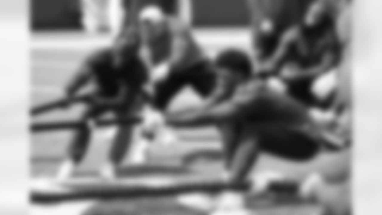 Ray Davis, Michael Hoecht, Keon Coleman. Buffalo Bills players compete in a four-way tug of war during Phase Two of voluntary off-season workouts, May 19, 2025 at Highmark Stadium.