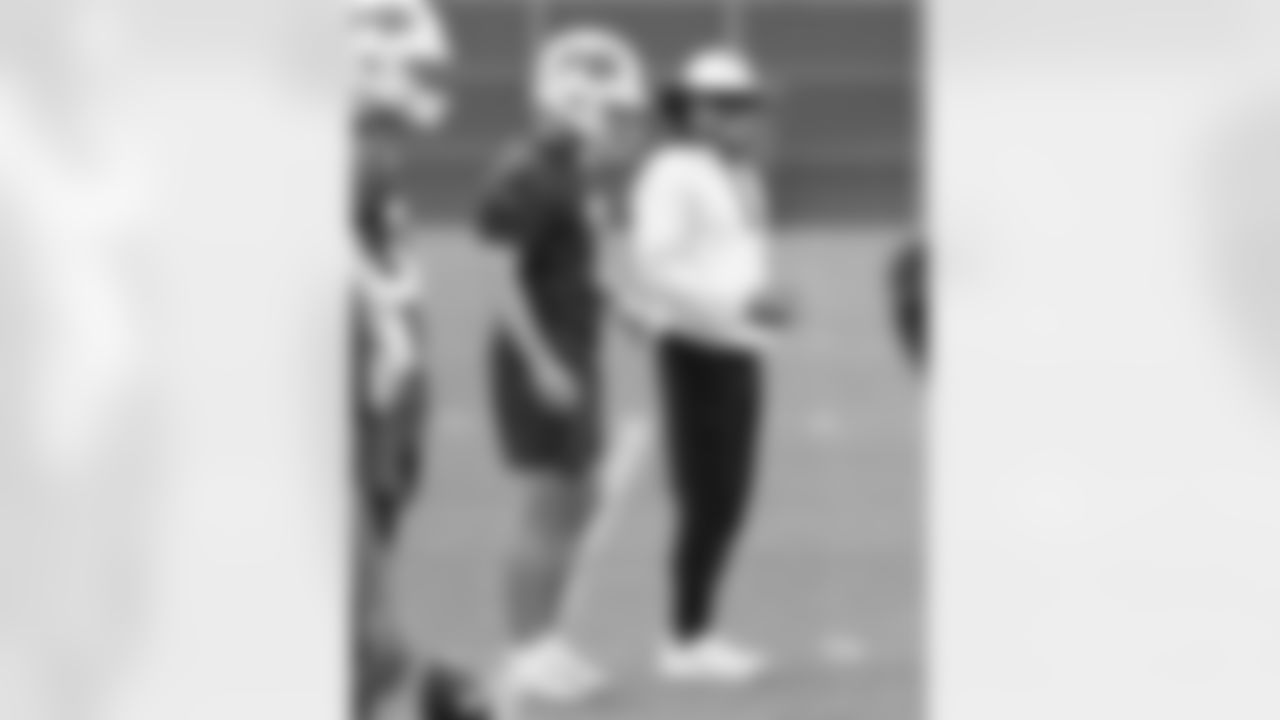 Tyler Bass (2), Sean McDermott. Buffalo Bills OTA workouts, May 27, 2025 at the Buffalo Bills Training Center.