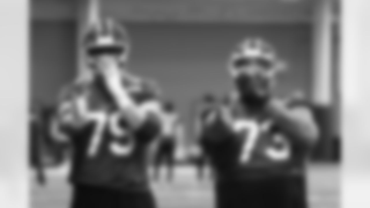 Spencer Brown (79), Dion Dawkins (73). Buffalo Bills Week 18 Practice, January 02, 2026 at Highmark Stadium.