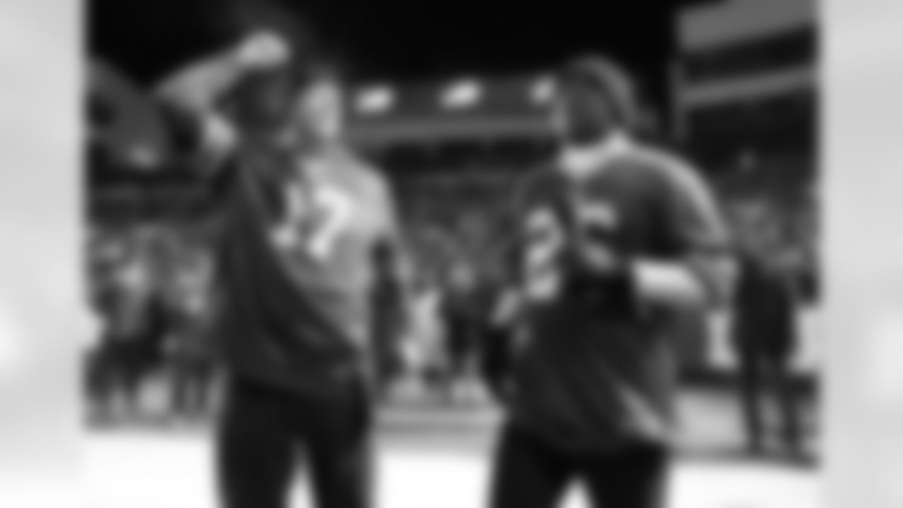 Jim Kelly and Thurman Thomas Buffalo Bills vs New England Patriots - Wild Card Playoff game at Highmark Stadium, January 15, 2022. Photo by Bill Wippert