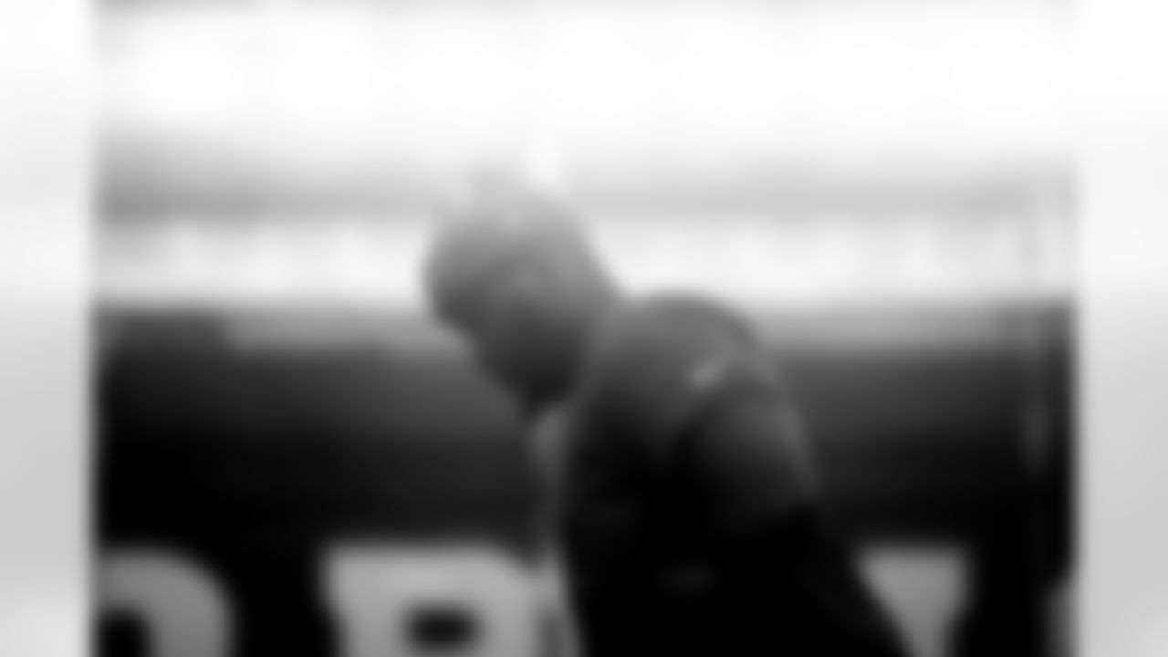 Zion Logue (93), B&W, Black and White. Buffalo Bills players train during Phase One of voluntary off-season workouts, April 30, 2025 at the Buffalo Bills Training Center.