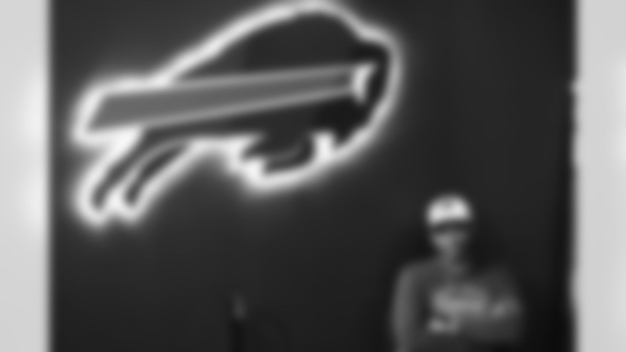 Vince Carter at Sean McDermott press conference. Buffalo Bills OTA workouts, May 27, 2025 at the Buffalo Bills Training Center.