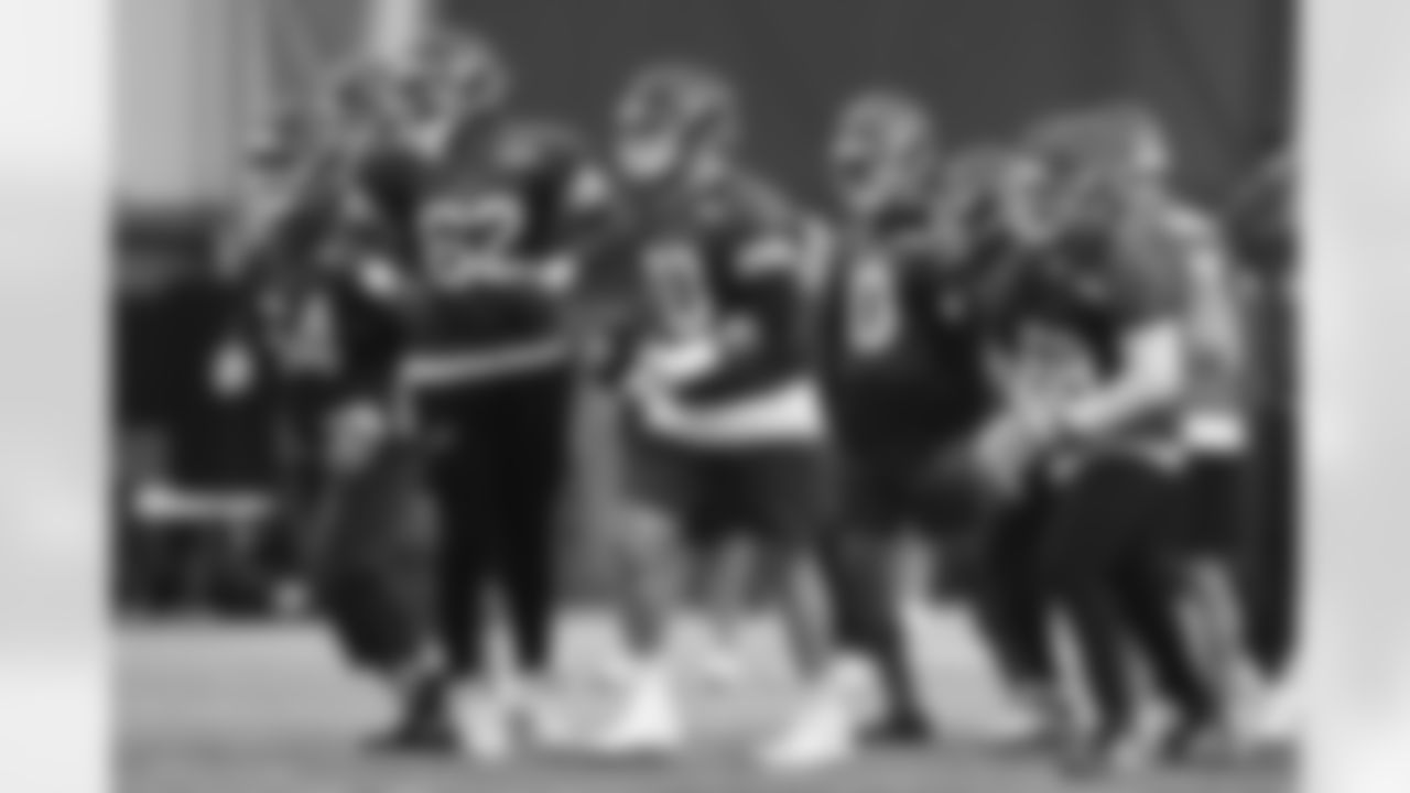 O'Cyrus Torrence (64), Sedrick Van Pran-Granger (62), Alec Anderson (70), Keon Coleman (0), Tylan Grable (68). Buffalo Bills Week 18 Practice, January 02, 2026 at Highmark Stadium.