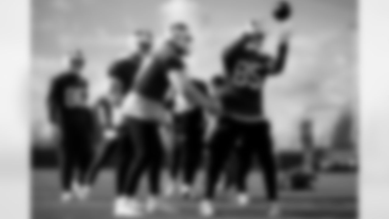 Josh Allen (17), Jackson Hawes (85). Buffalo Bills Week 10 Practice, November 06, 2025 at Buffalo Bills Training Center.