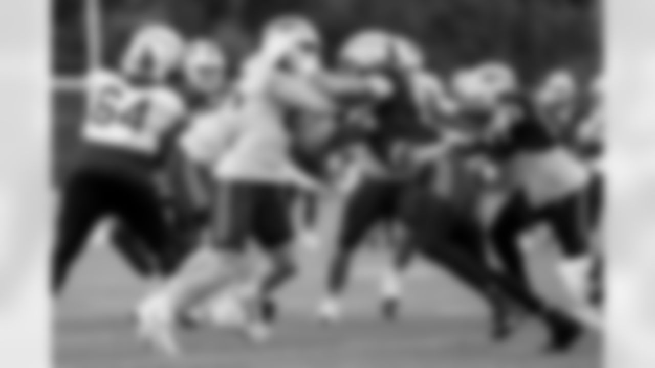 Jackson Hawes (85), Landon Jackson (94). Buffalo Bills Training Camp, August 19, 2025 at Buffalo Bills Training Facility.