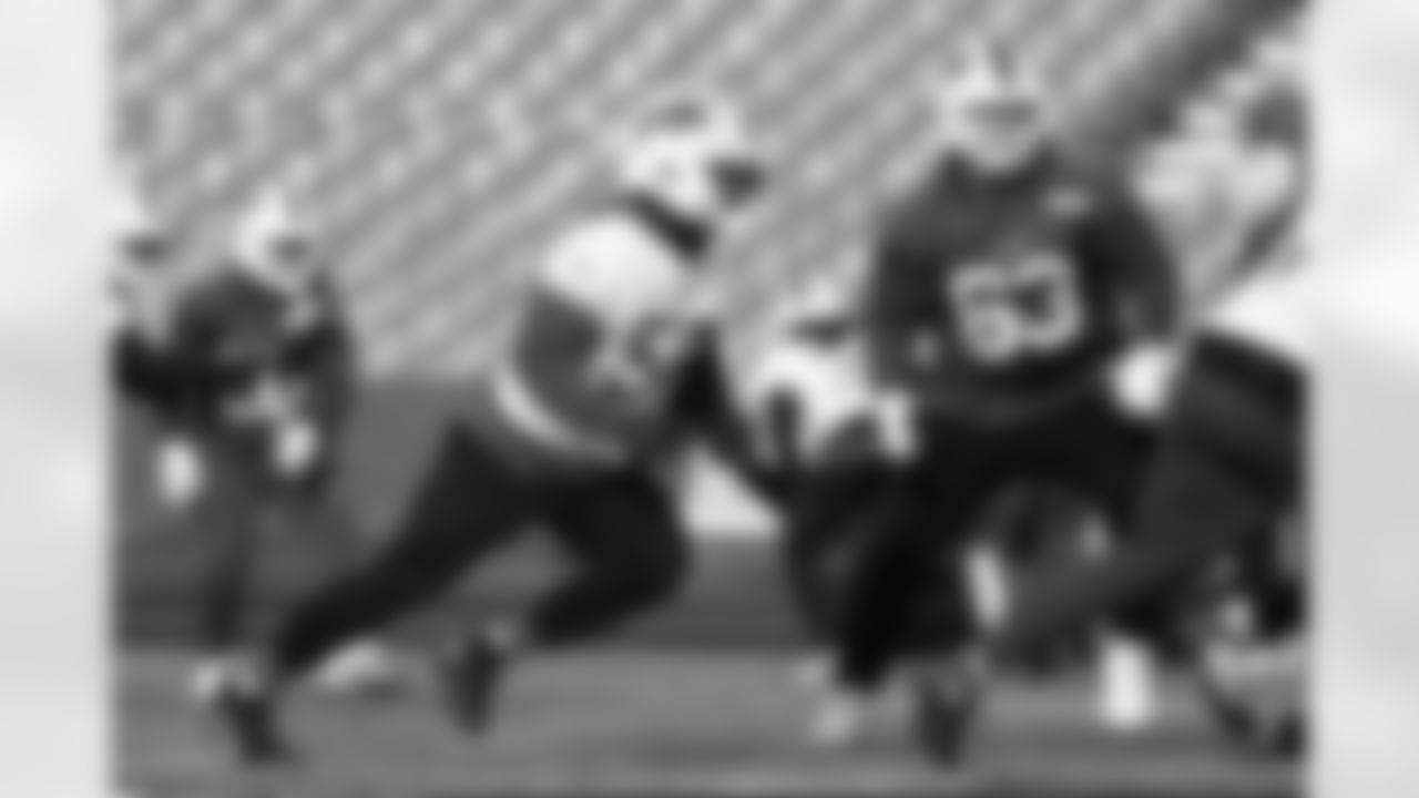 Javon Solomon (56), Nick Broeker (63). Buffalo Bills Week 14 Practice, December 05, 2025 at Highmark Stadium.