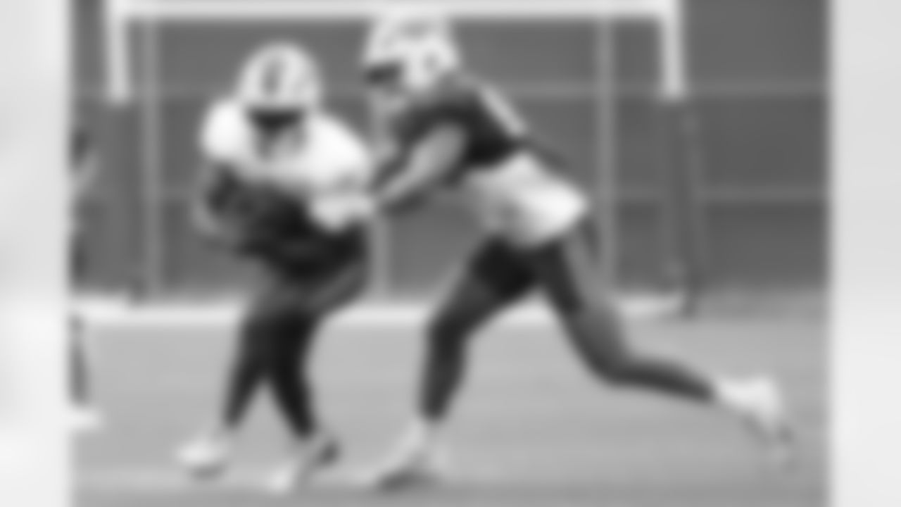 Ray Davis (22), Matt Milano (58). Buffalo Bills Training Camp, August 13, 2025 at Buffalo Bills Training Facility.