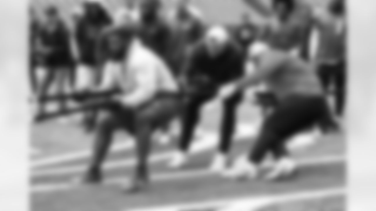 Ed Oliver, Spencer Brown, Michael Hoecht. Buffalo Bills players compete in a four-way tug of war during Phase Two of voluntary off-season workouts, May 19, 2025 at Highmark Stadium.