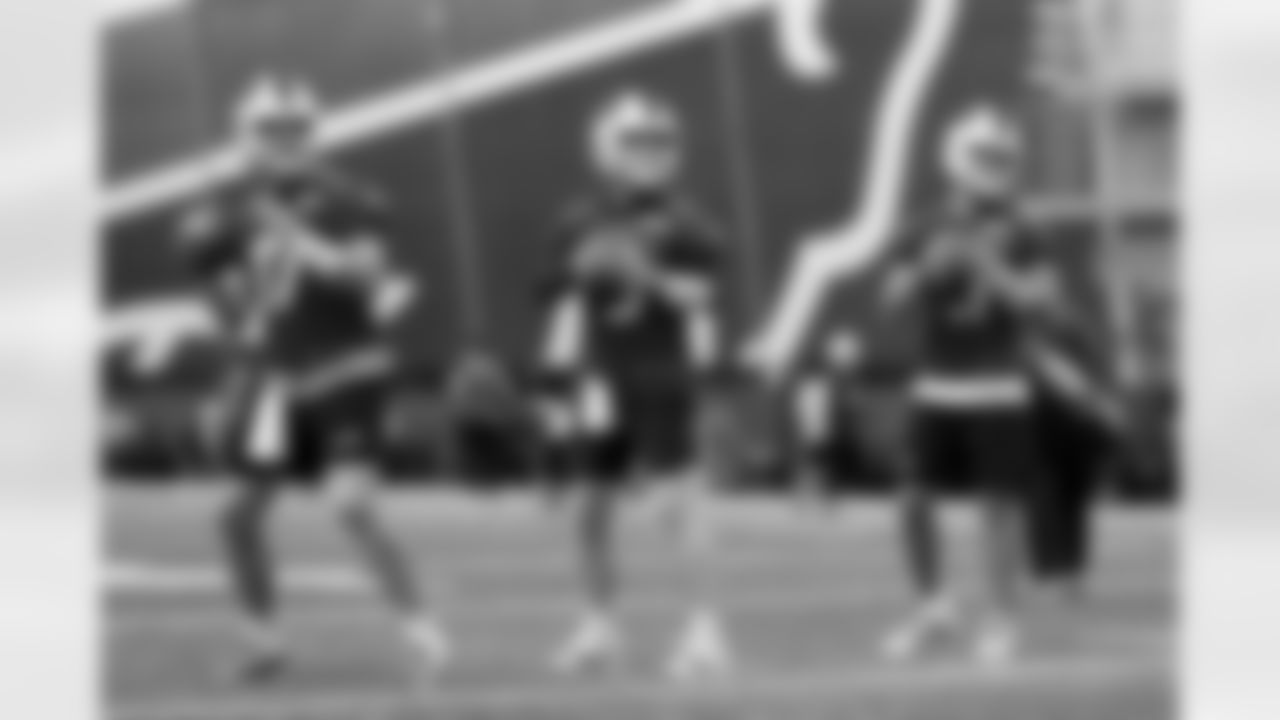 Josh Allen (17), Shane Buechele (6), Mitchell Trubisky (11). Buffalo Bills Week 12 Practice, November 18, 2025 at Buffalo Bills Training Center.