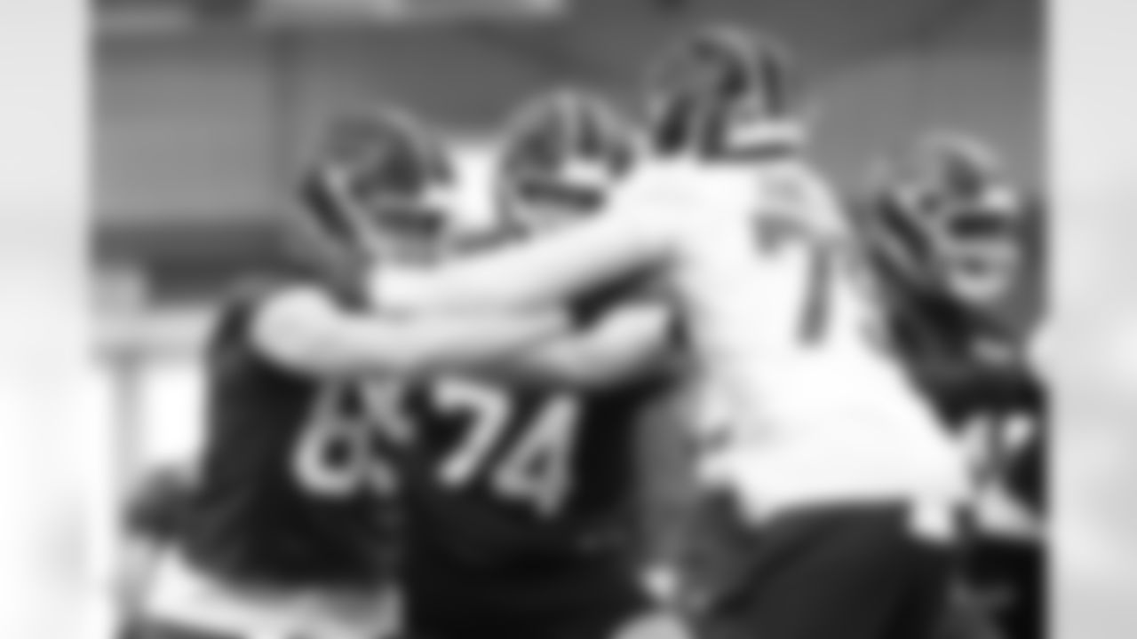 Jackson Hawes (85), Ryan Van Demark (74), Andre Jones Jr.(75). Buffalo Bills Week 18 Practice, January 02, 2026 at Highmark Stadium.