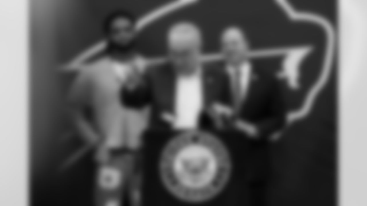 Damar Hamlin and U.S. Senate Majority Leader Chuck Schumer announce the HEARTS Act, December 09, 2024 at Cheektowaga Central High School.