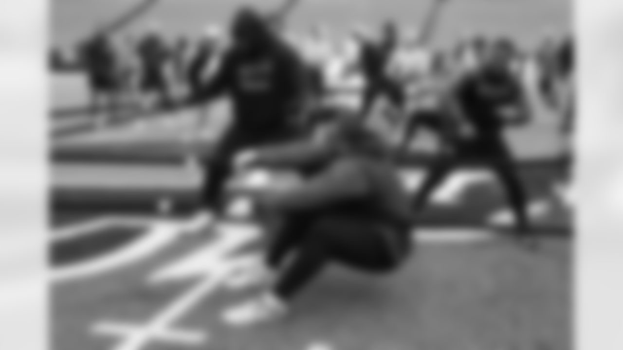 Richard Gouraige, DeWayne Carter, Brandon Codrington. Buffalo Bills players compete in a four-way tug of war during Phase Two of voluntary off-season workouts, May 19, 2025 at Highmark Stadium.