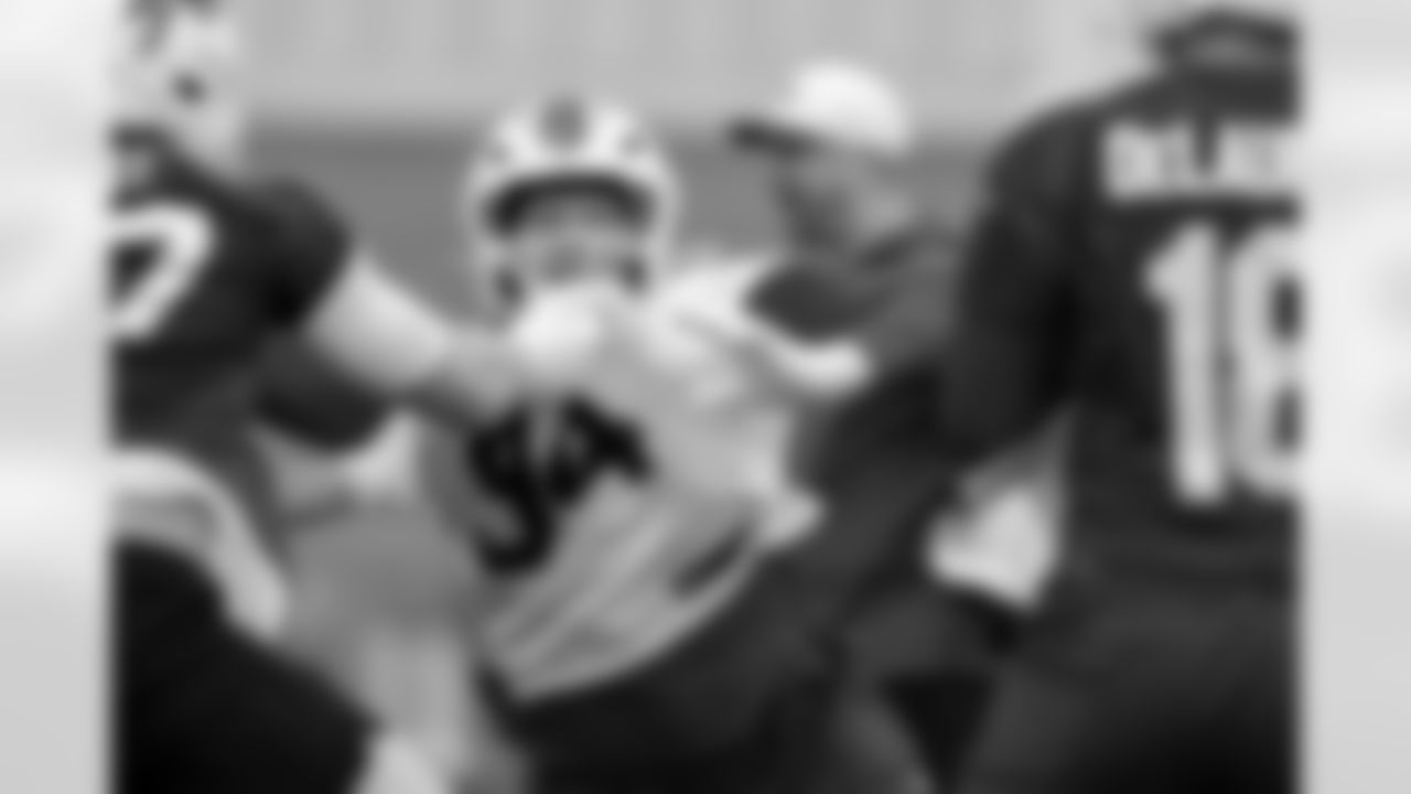 Landon Jackson, Chase Lundt. Buffalo Bills Rookie Minicamp, May 09, 2025 at the Buffalo Bills Training Center.
