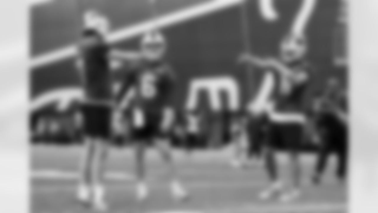 Josh Allen (17), Shane Buechele (6), Mitchell Trubisky (11). Buffalo Bills Week 12 Practice, November 18, 2025 at Buffalo Bills Training Center.