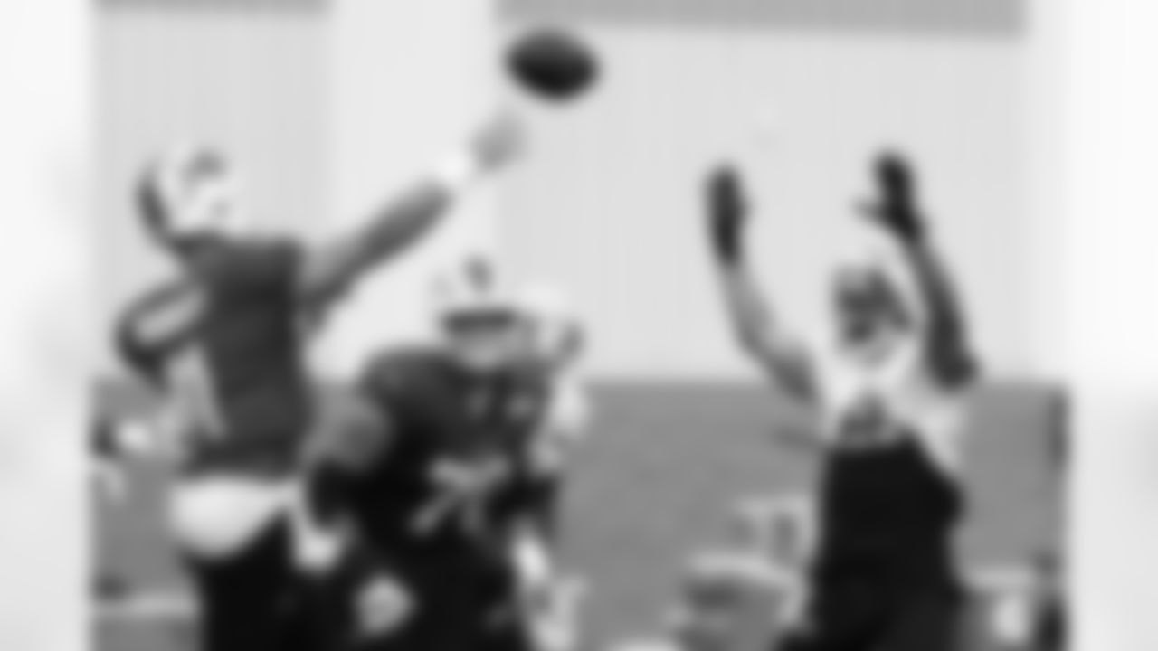 Mitchell Trubisky (11), Alec Anderson (70), Terrel Bernard (8). Buffalo Bills Week 4 Practice, September 24, 2025 at the Buffalo Bills Training Center.