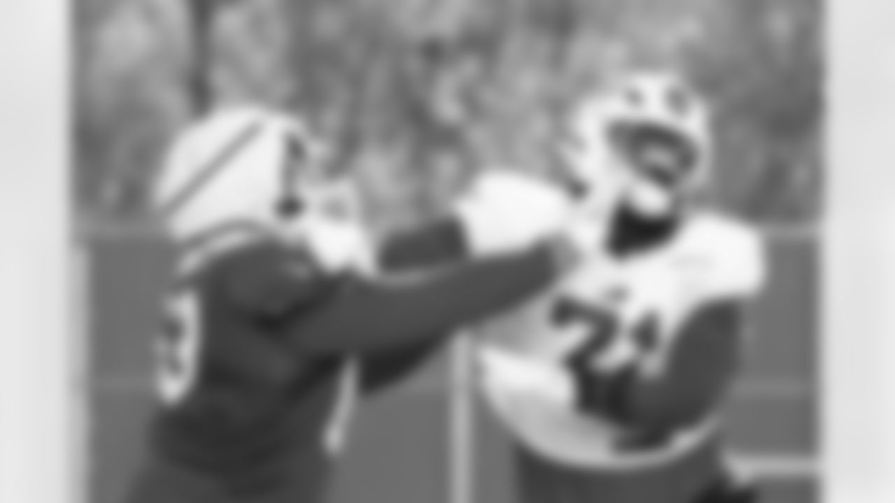 Nick Broeker (63), Tommy Akingbesote (71). Buffalo Bills Week 9 Practice, October 29, 2025 at the Buffalo Bills Training Center.