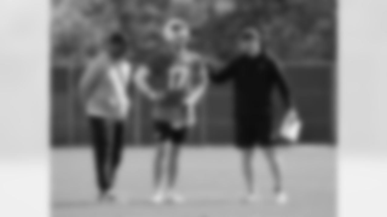 Ronald Curry, Josh Allen (17), Joe Brady. Buffalo Bills practice, October 12, 2024 at Buffalo Bills Training Center.