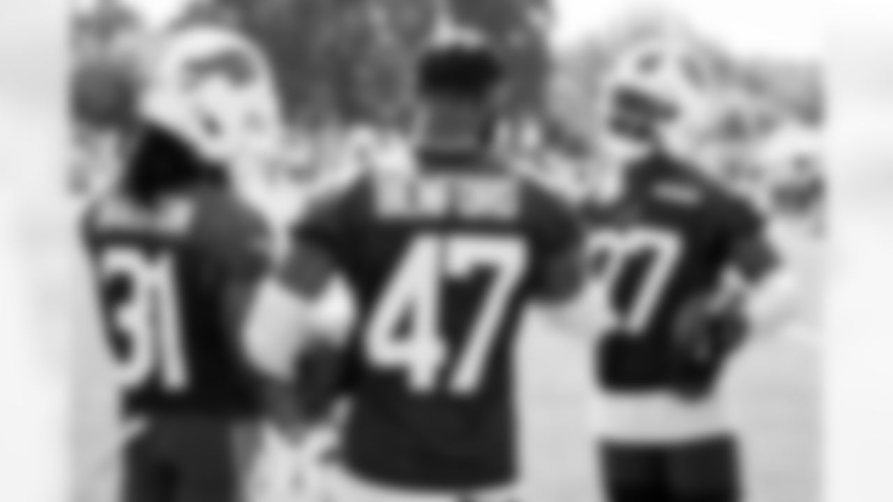 Tre'Davious White (27), Maxwell Hairston (31), Christian Benford (47). Buffalo Bills Training Camp, July 24, 2025 at St. John Fisher University.