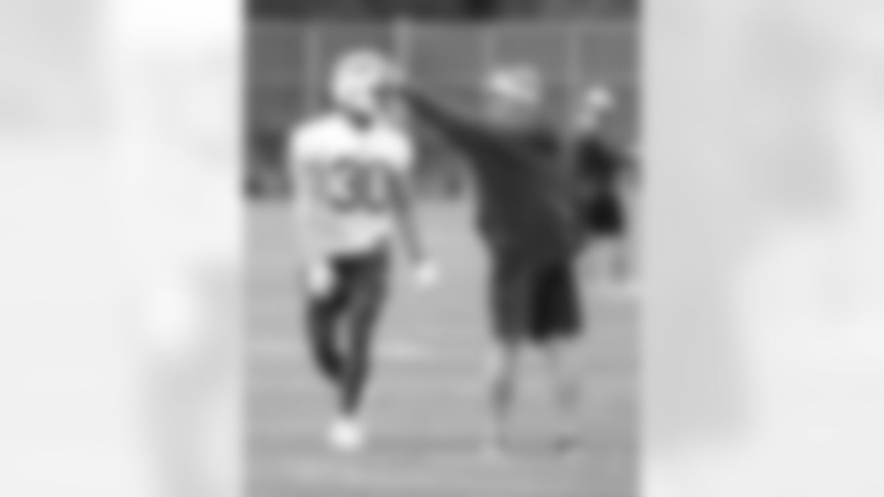 Wande Owens (30), Chris Tabor. Buffalo Bills OTA workouts, May 27, 2025 at the Buffalo Bills Training Center.