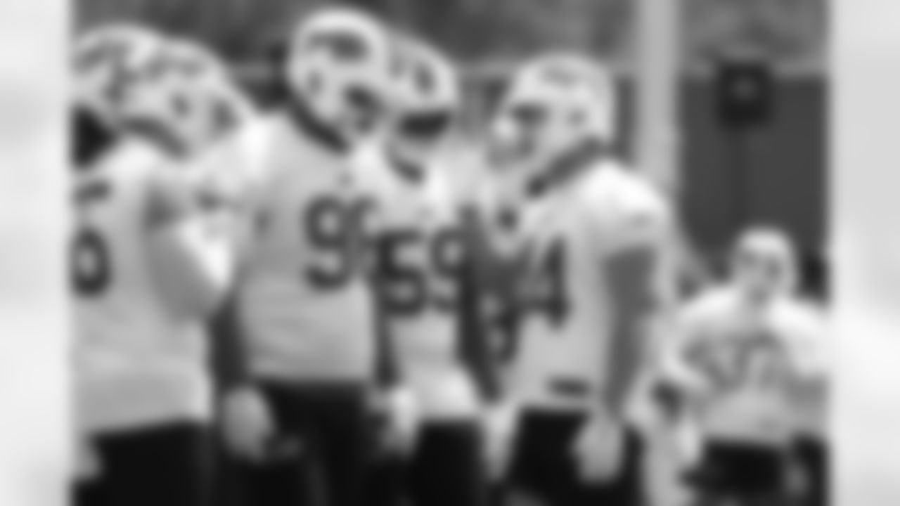 Deone Walker (96), Paris Shand (59), Joe Andreessen (44). Buffalo Bills Mandatory Minicamp, June 11, 2025 at the Buffalo Bills Training Center.