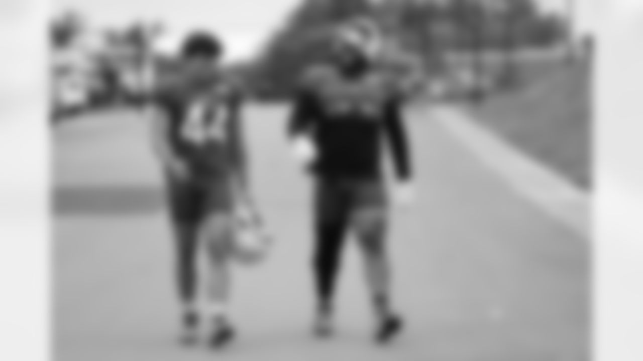Joe Andreessen (44), DeWayne Carter (90). Buffalo Bills Training Camp, August 21, 2025 at Buffalo Bills Training Facility.