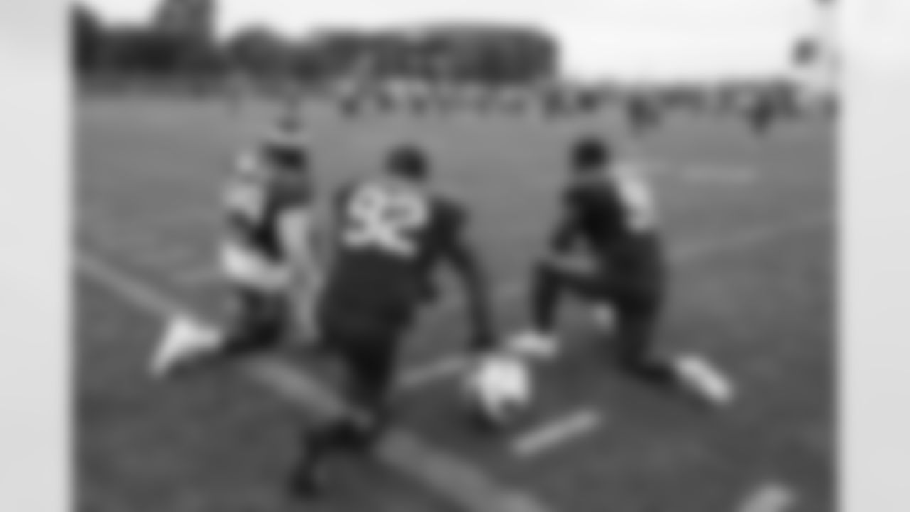 Larry Ogunjobi (99), DaQuan Jones (92), Ed Oliver (91). Buffalo Bills Training Camp, August 20, 2025 at Buffalo Bills Training Facility.