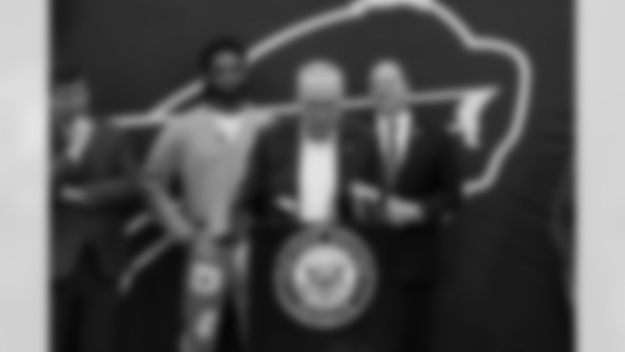 Damar Hamlin and U.S. Senate Majority Leader Chuck Schumer announce the HEARTS Act, December 09, 2024 at Cheektowaga Central High School.