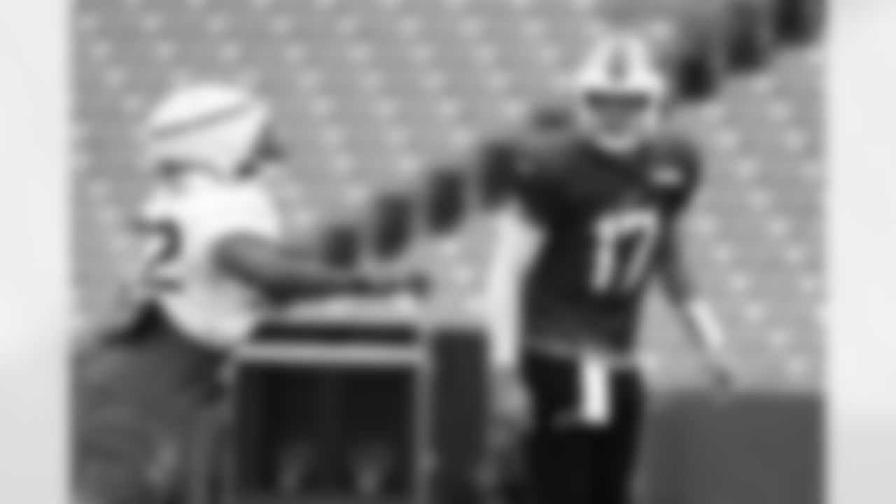 Josh Allen (17). Buffalo Bills Training Camp, August 21, 2025 at Buffalo Bills Training Facility.