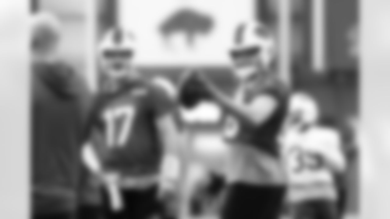 Josh Allen (17), Dawson Knox (88). Buffalo Bills Week 9 Practice, October 30, 2025 at the Buffalo Bills Training Center.