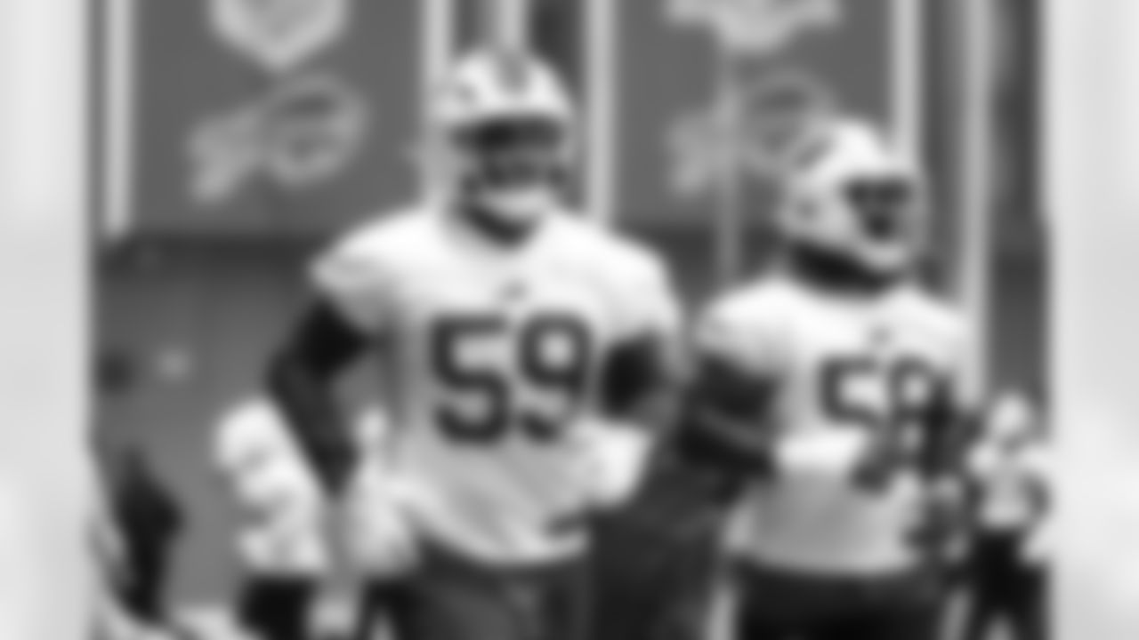 Andre Jones Jr. (59), Javon Solomon (56). Buffalo Bills Week 9 Practice, October 30, 2025 at the Buffalo Bills Training Center.